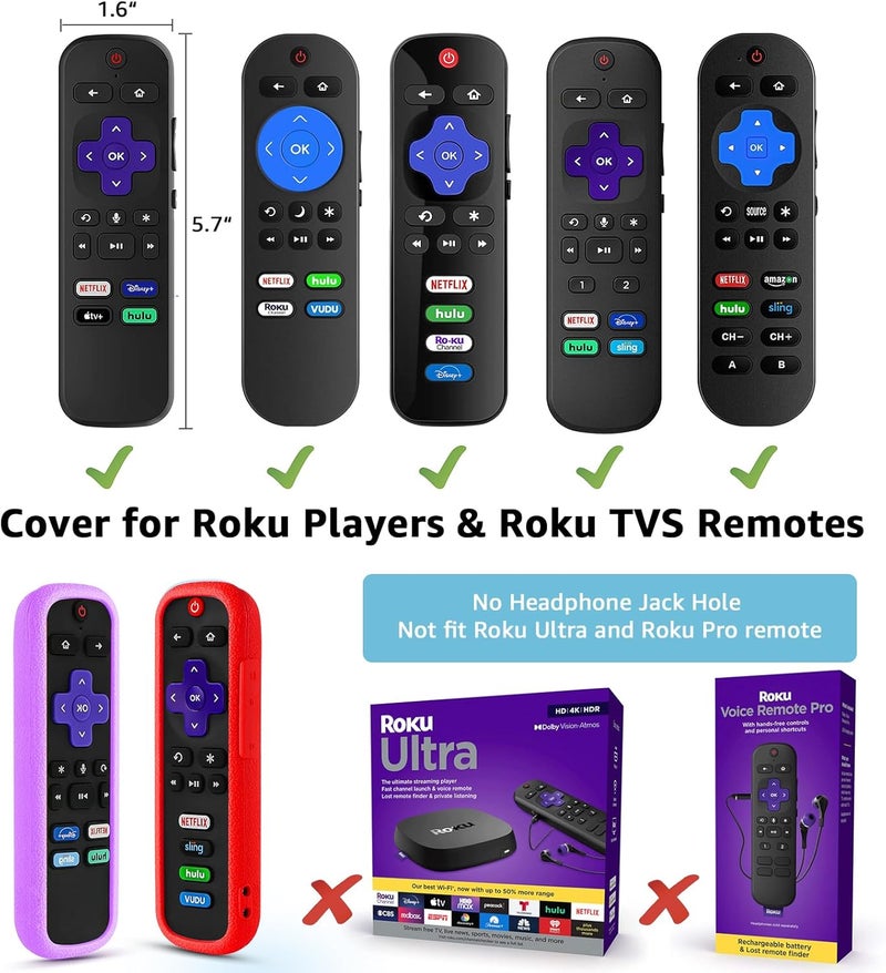 SOTATOO 2 Pack Remote Cover for Roku, Battery Cover for TCL Roku Smart TV Steaming Stick Remote, Silicone Remote Case for Roku Universal Protective Controller Sleeve Skin Glow in The Dark Purple Red - Image 5